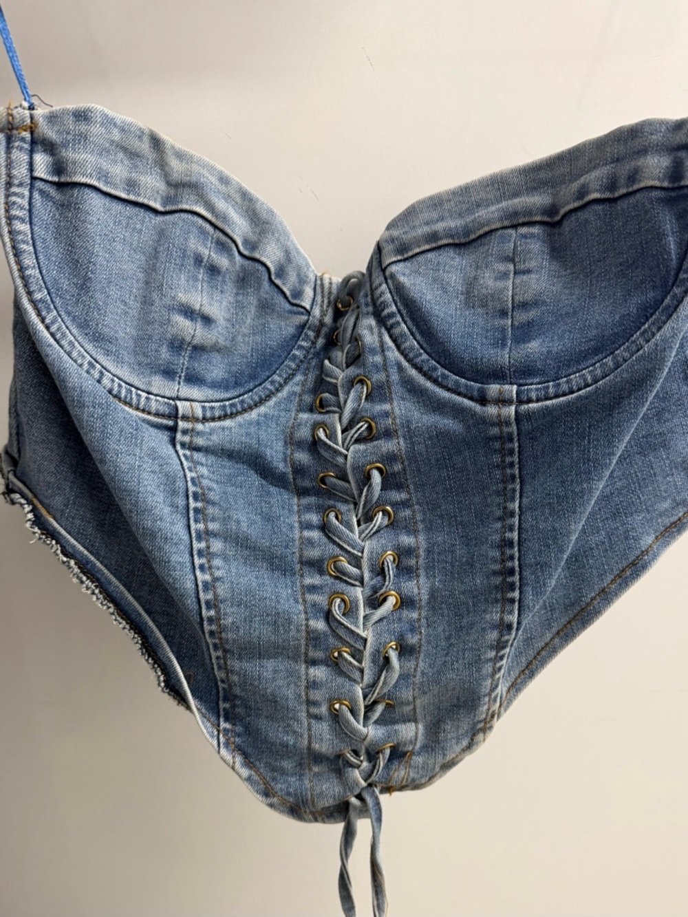 Denim Lace-Up High-Waist Women’s Jeans Corset Top - Light Blue